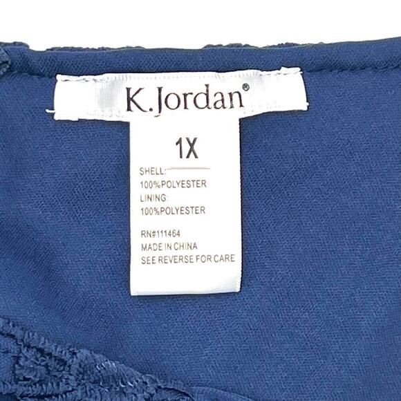 K. Jordan 1X Navy Lace Dress Lined Spaghetti Straps Wedding Guest Cocktail - Picture 6 of 12